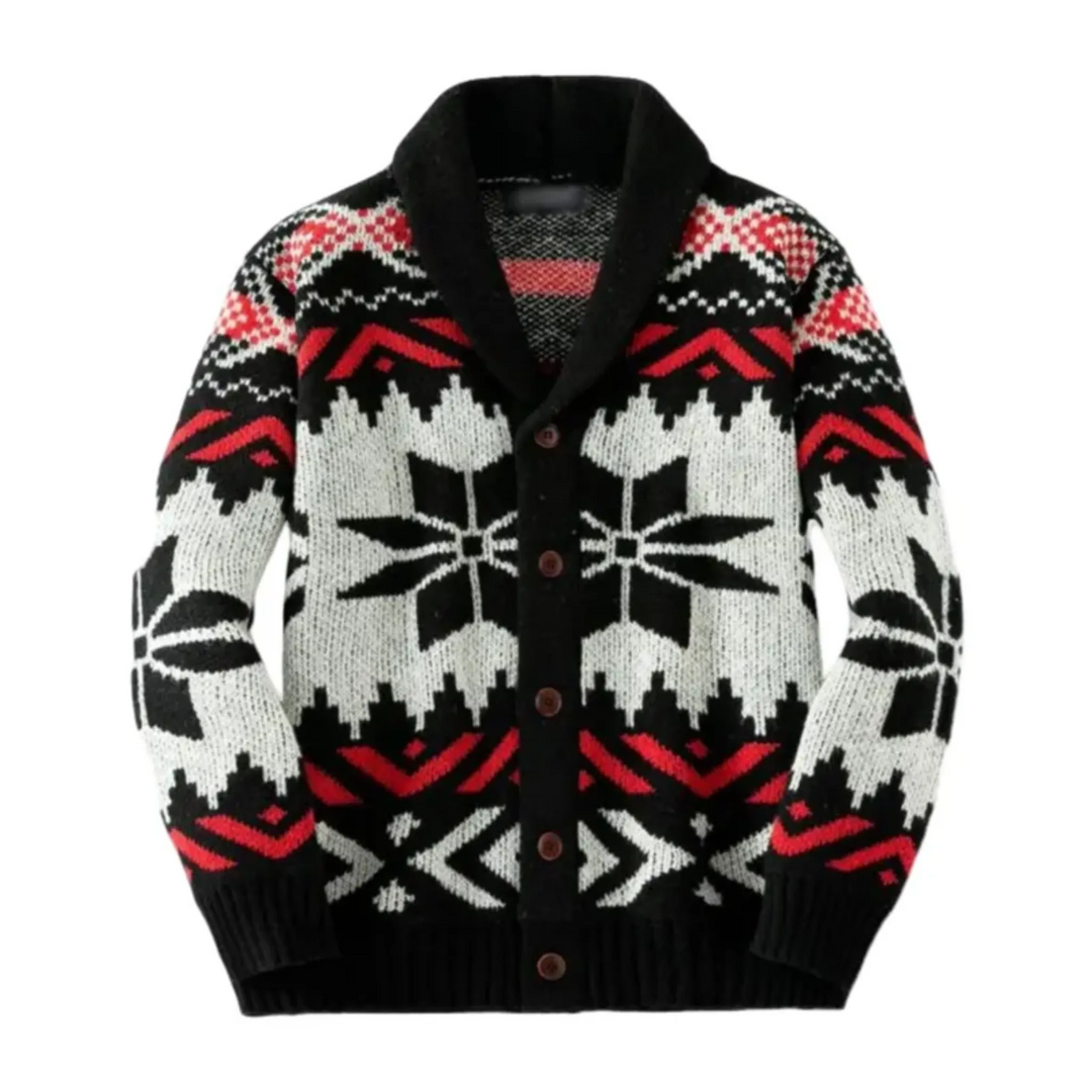 Men's Vintage Lapel Jacquard Knit Cardigan