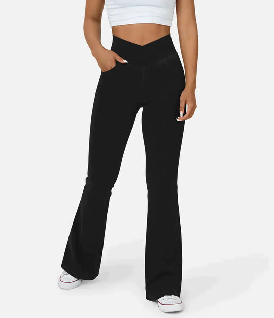 High Waist RetroFlare Crossover Trousers for Women