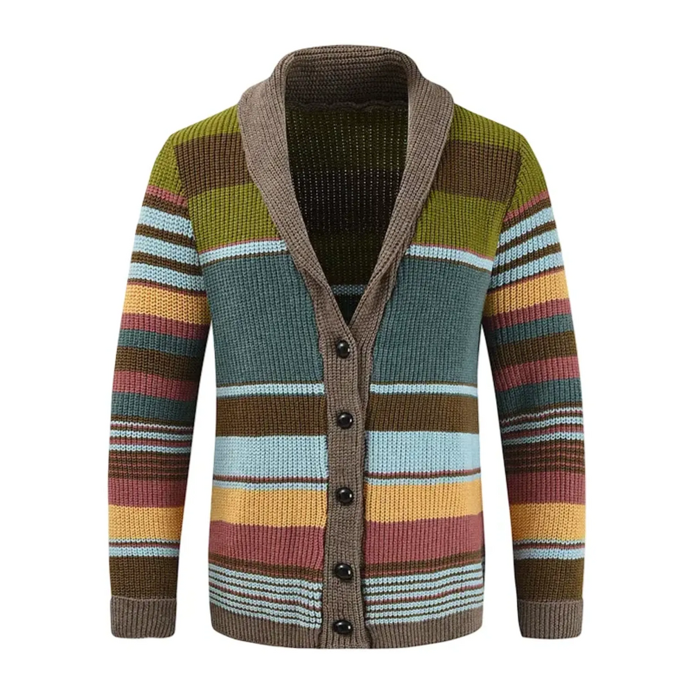 Colorblock Lapel Sweater Jacket with Button Closure