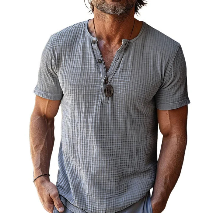 Men's Casual Waffle Henley Neck Slim Fit T-Shirt