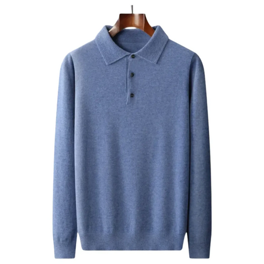 Knitted Wool Blend Long Sleeve Polo for Men