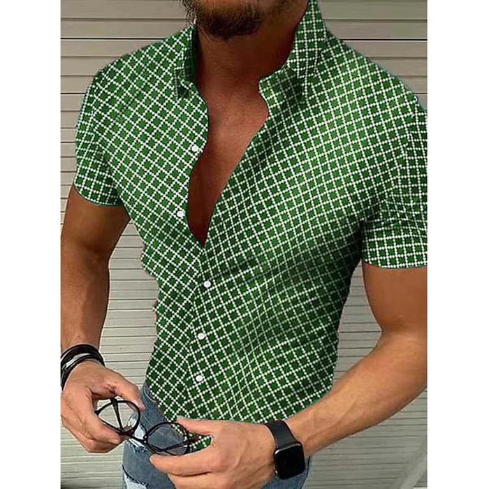 Men's Casual Printed Lapel Short Sleeve Shirt