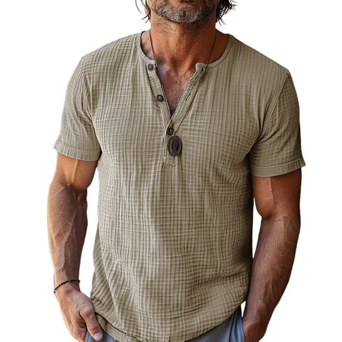 Men's Casual Waffle Henley Neck Slim Fit T-Shirt