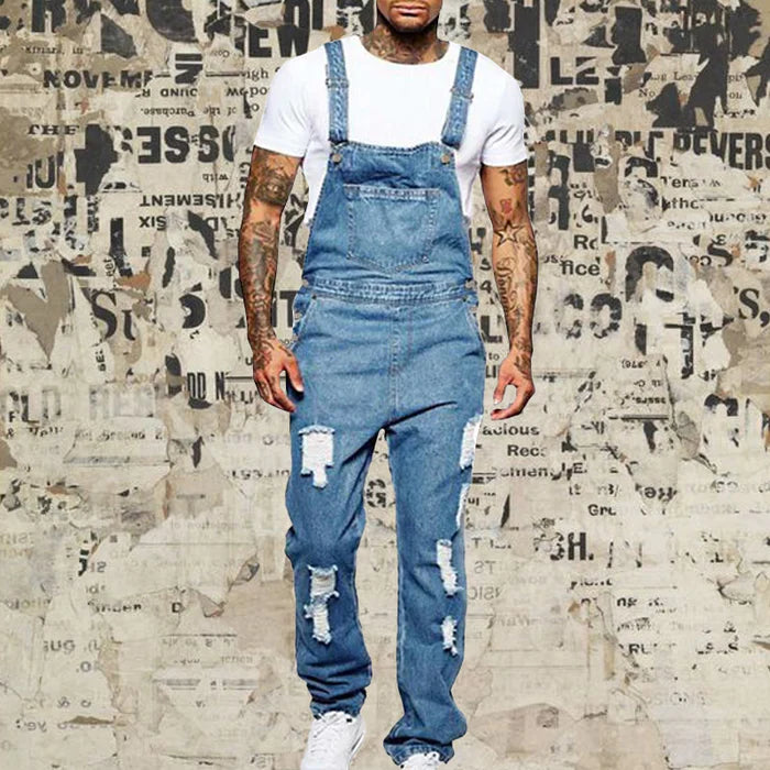 Men's Casual Ripped Denim Overalls