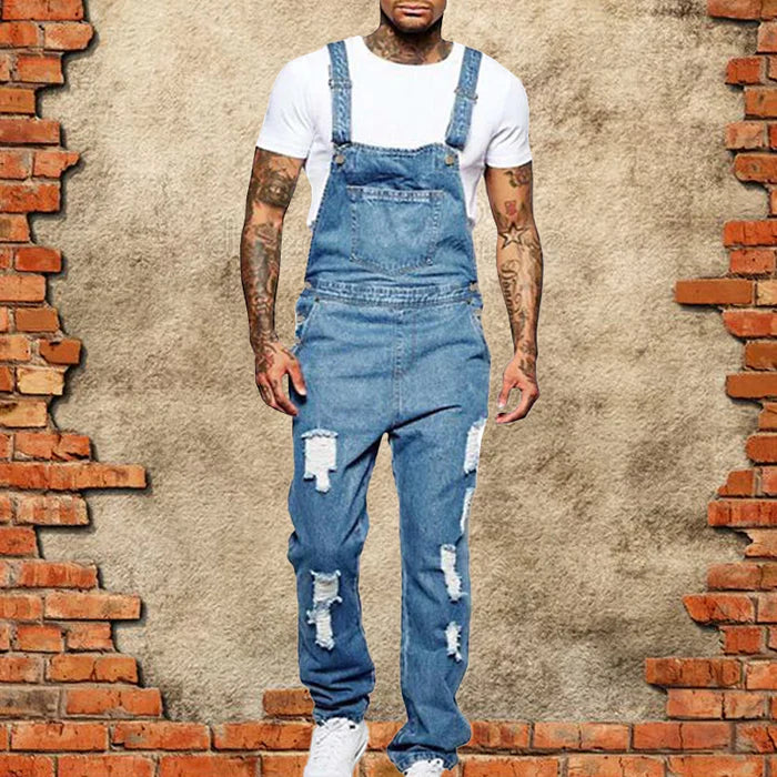 Men's Casual Ripped Denim Overalls