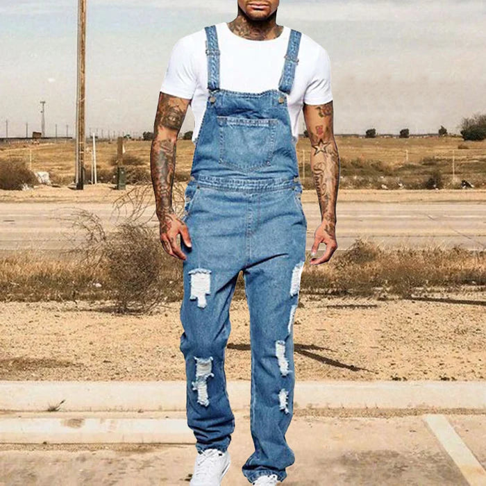 Men's Casual Ripped Denim Overalls