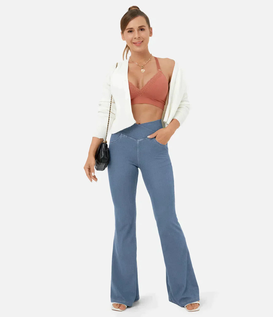 High Waist RetroFlare Crossover Trousers for Women