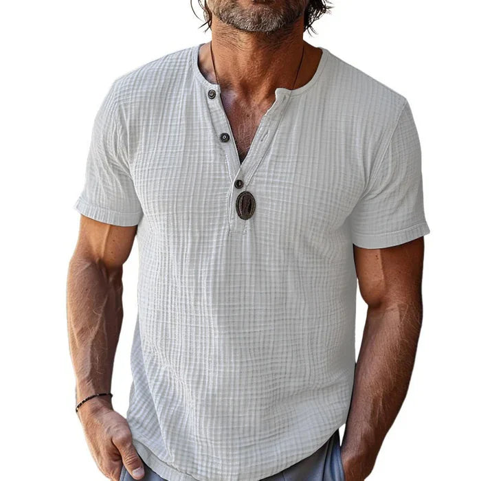 Men's Casual Waffle Henley Neck Slim Fit T-Shirt