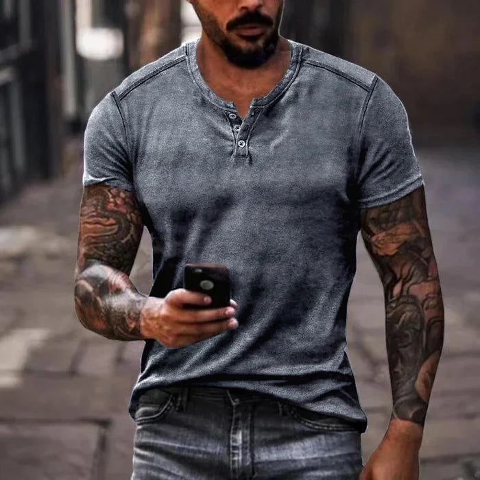 Men's Casual Henley Collar Short Sleeve T-Shirt