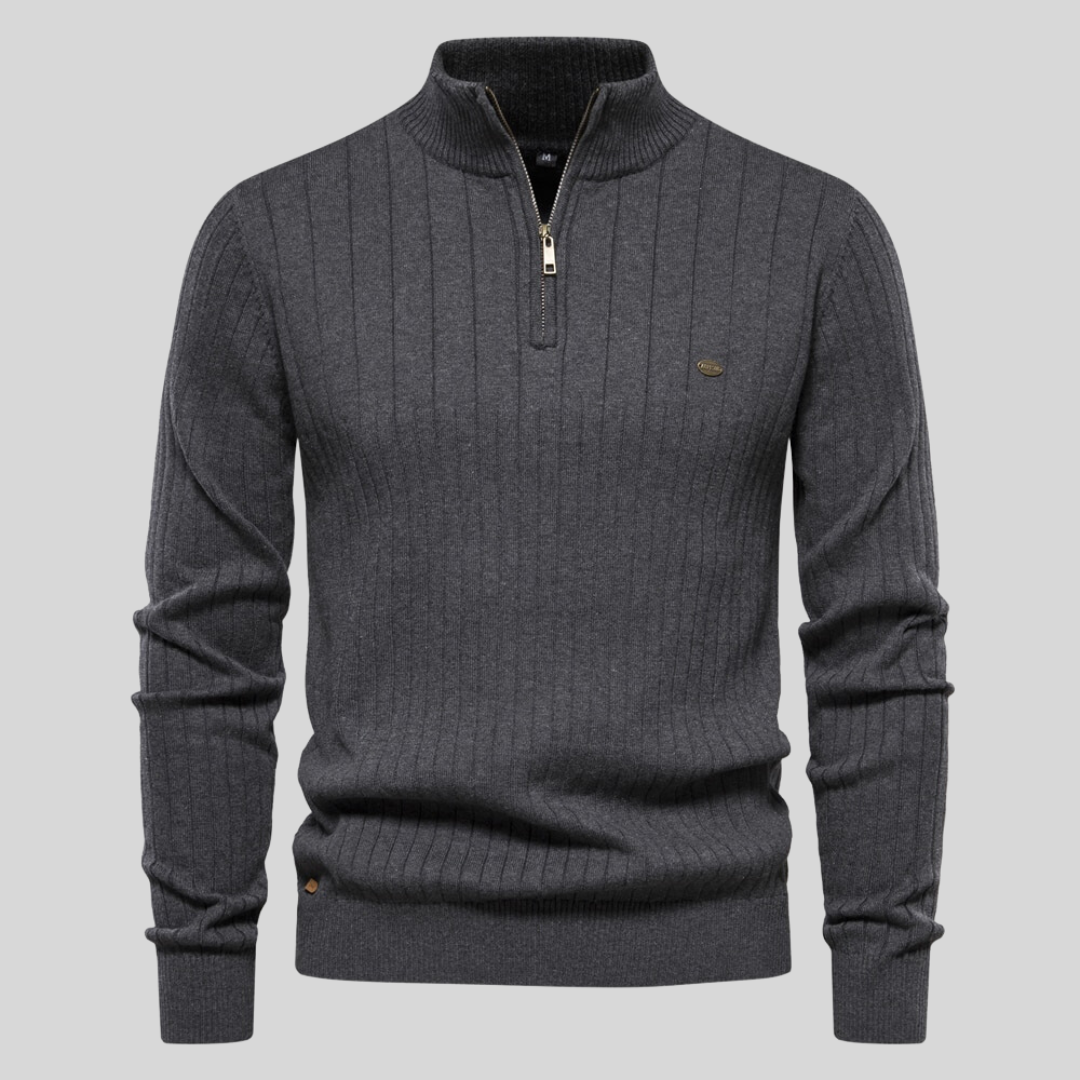 Mid-Collar Knitted Zip-Up for Men