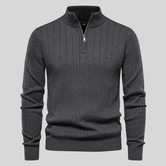 Mid-Collar Knitted Zip-Up for Men