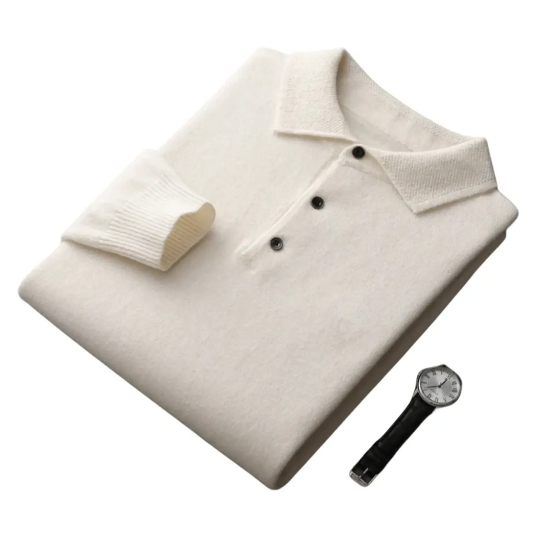 Knitted Wool Blend Long Sleeve Polo for Men