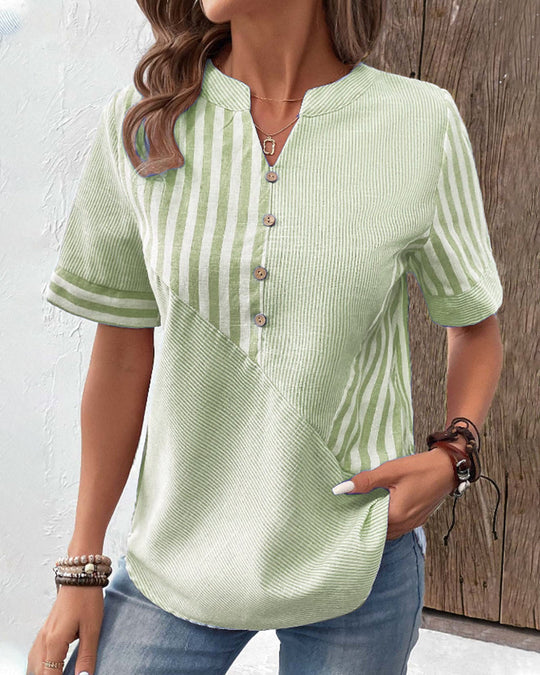 Elegant V-Neck Cotton Blouse for Women