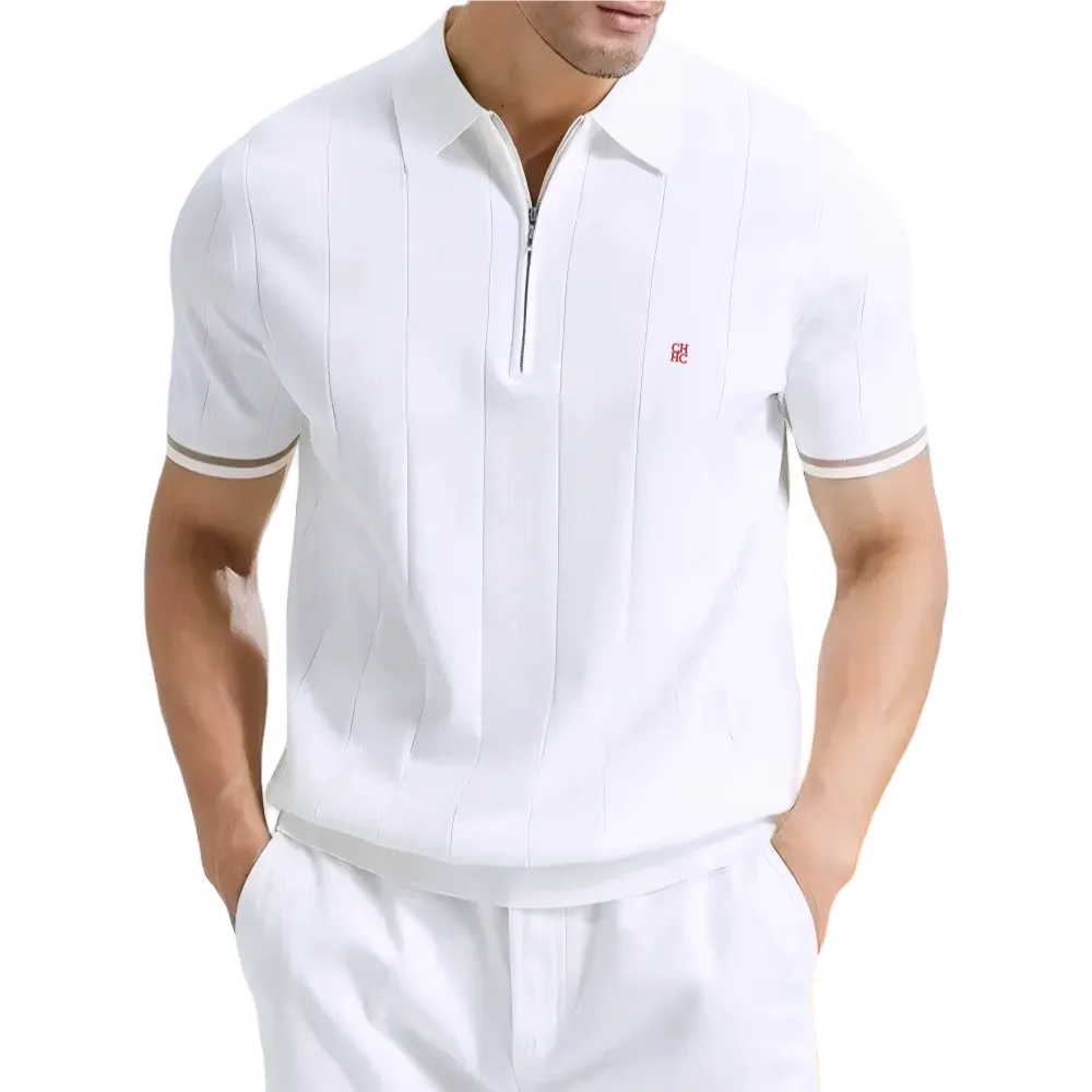 Men's Short Sleeve Knitted Polo with Zip