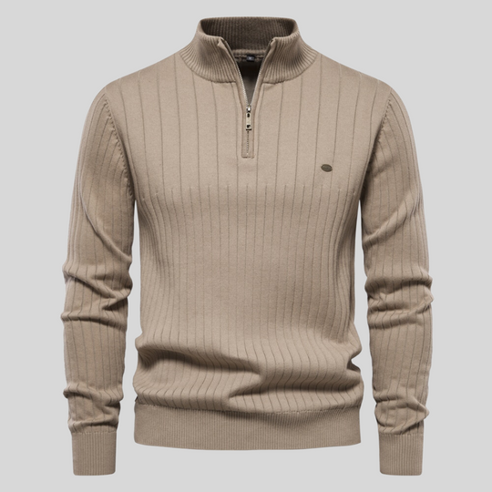 Mid-Collar Knitted Zip-Up for Men