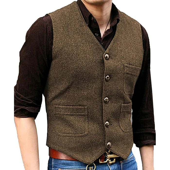 Men's Herringbone V-Neck Suit Vest