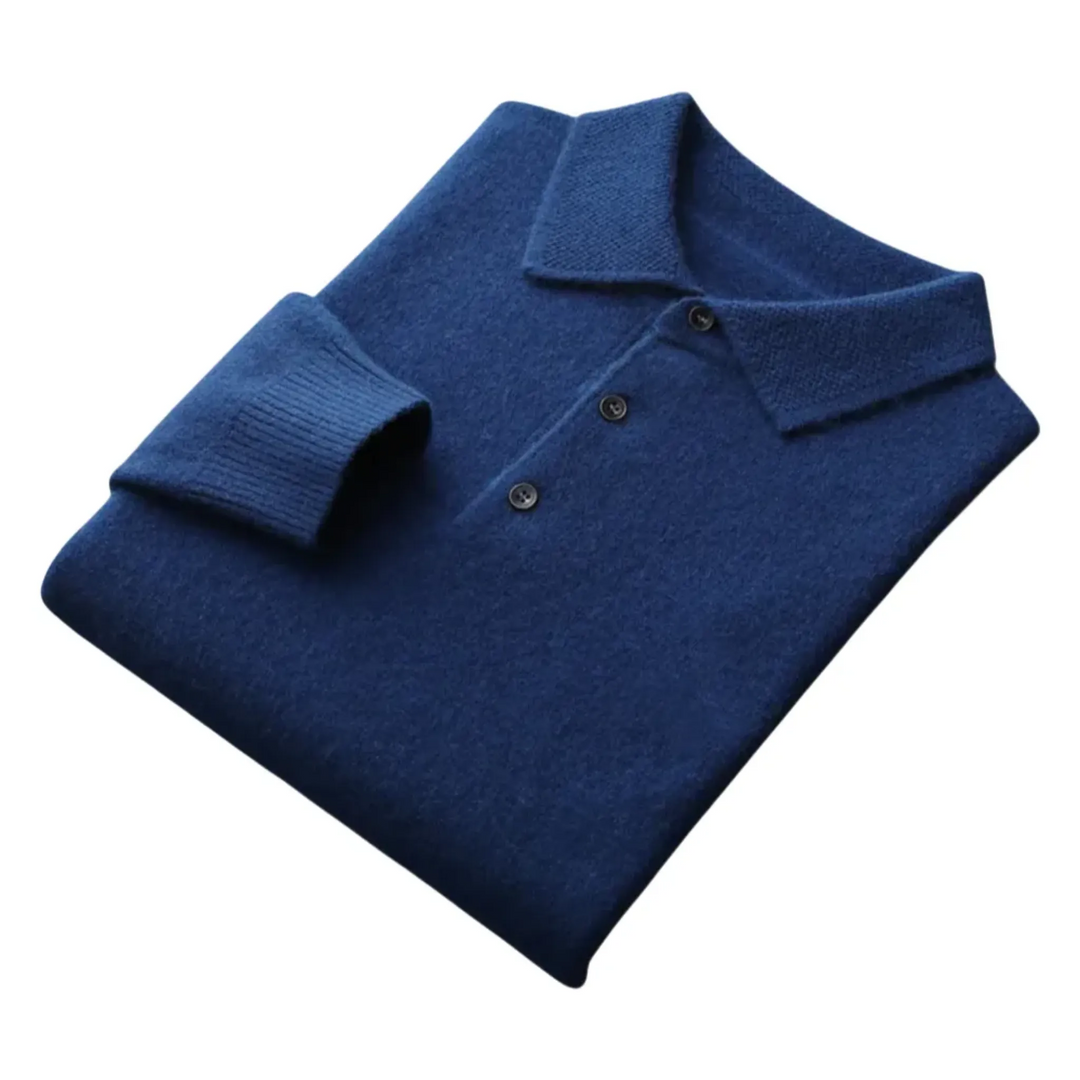 Knitted Wool Blend Long Sleeve Polo for Men