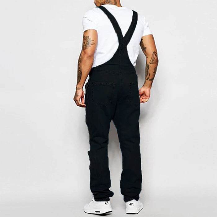 Men's Casual Ripped Denim Overalls