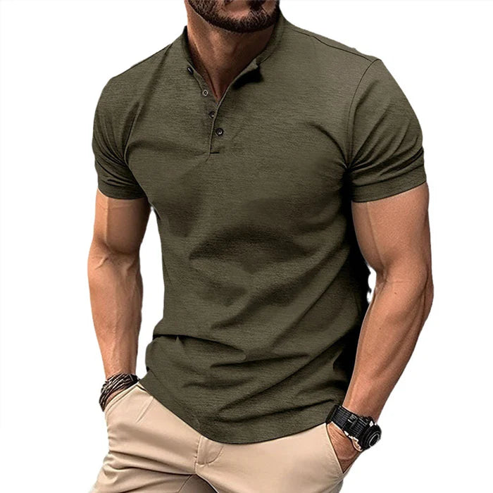 Men's Solid Color Button Henley Neck Sports Polo Shirt