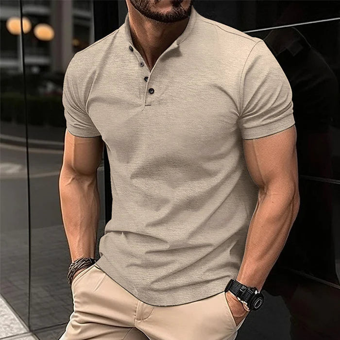 Men's Solid Color Button Henley Neck Sports Polo Shirt