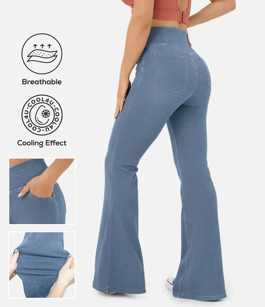 High Waist RetroFlare Crossover Trousers for Women