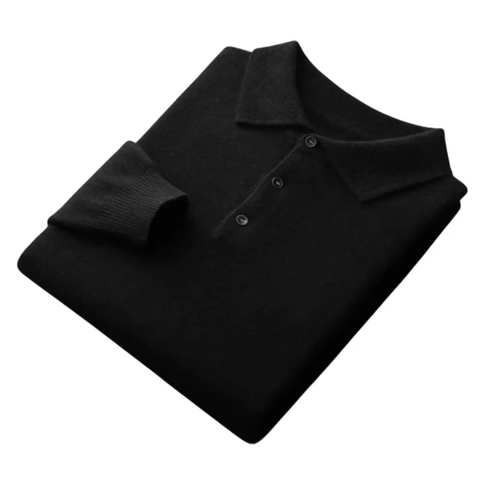 Knitted Wool Blend Long Sleeve Polo for Men