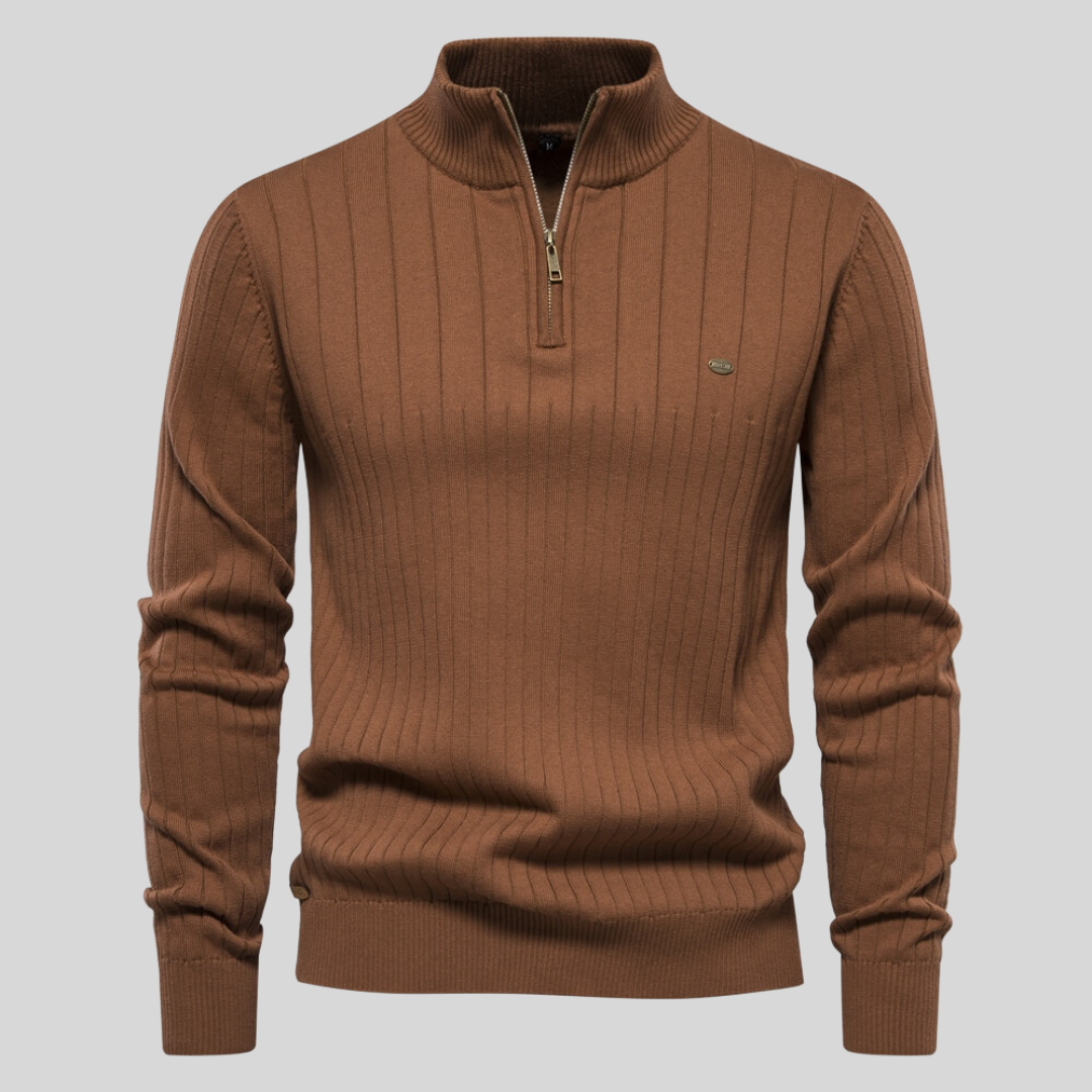 Mid-Collar Knitted Zip-Up for Men