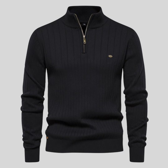 Mid-Collar Knitted Zip-Up for Men