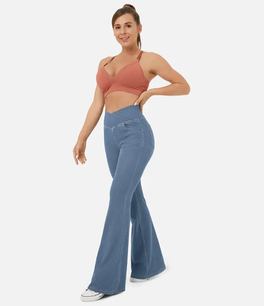 High Waist RetroFlare Crossover Trousers for Women