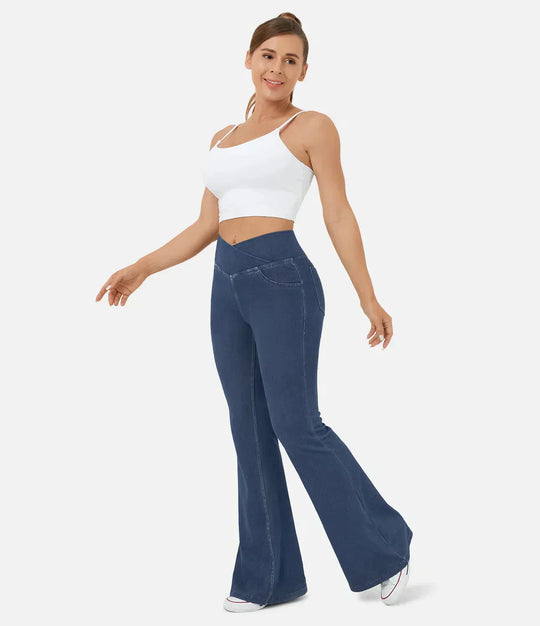 High Waist RetroFlare Crossover Trousers for Women