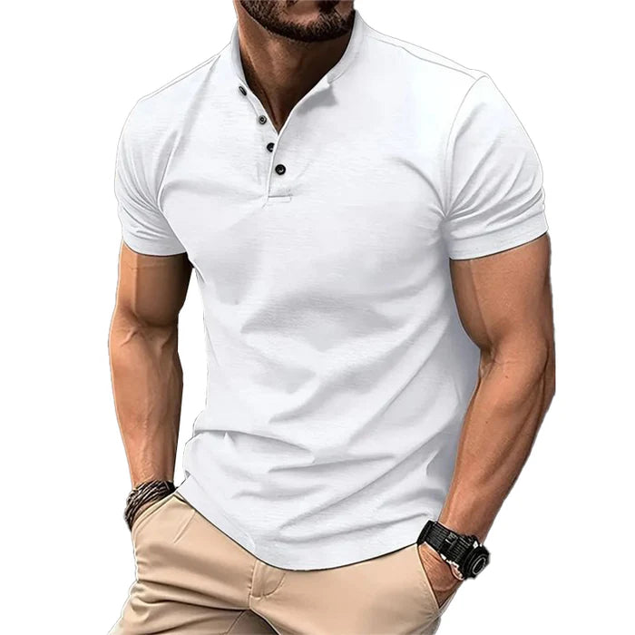 Men's Solid Color Button Henley Neck Sports Polo Shirt