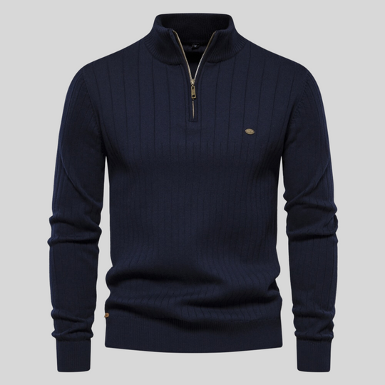 Mid-Collar Knitted Zip-Up for Men