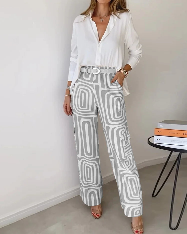 Stylish Women's Pants with Free Blouse Shirt & Belt Set