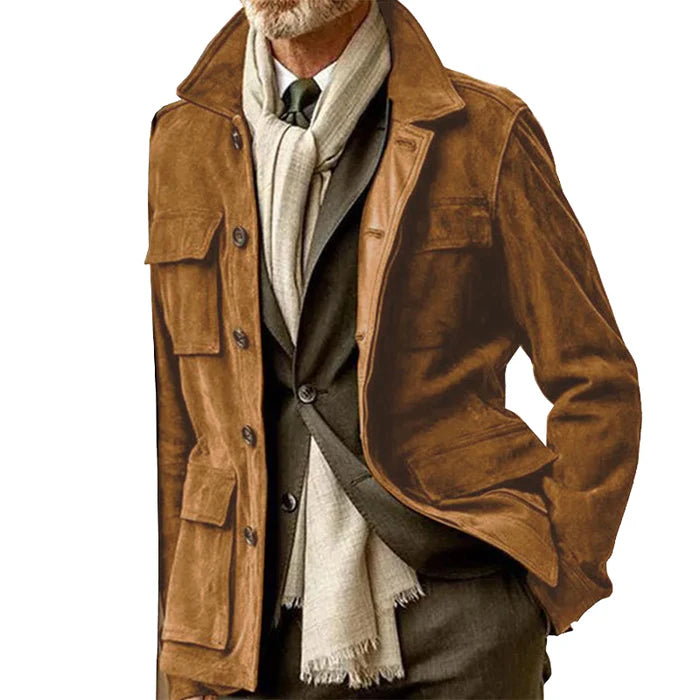 Men's Big Pocket Suede Jacket