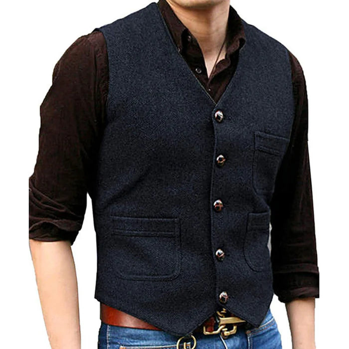 Men's Herringbone V-Neck Suit Vest