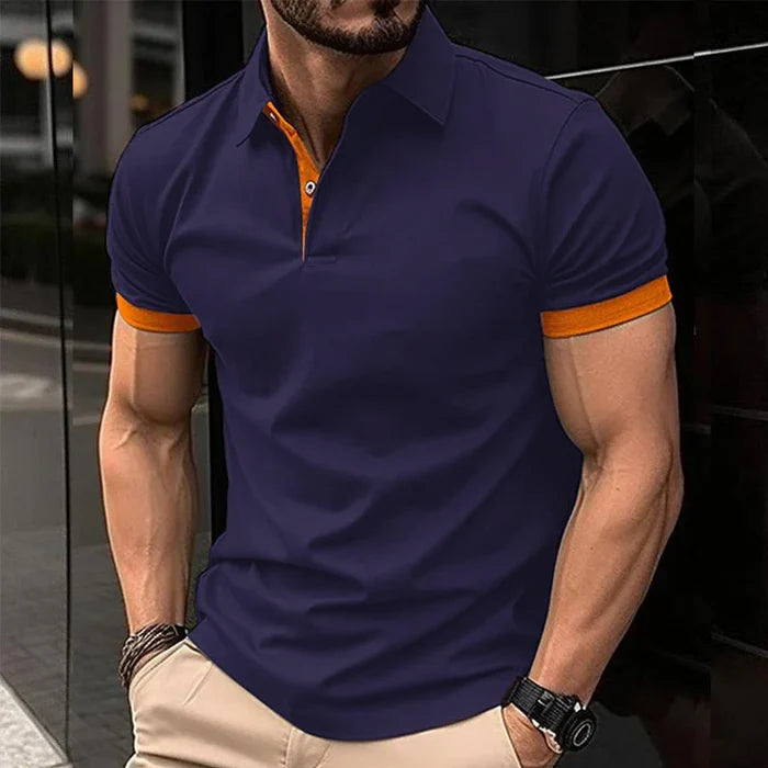 Men's Casual Color Block Short Sleeve Polo Shirt