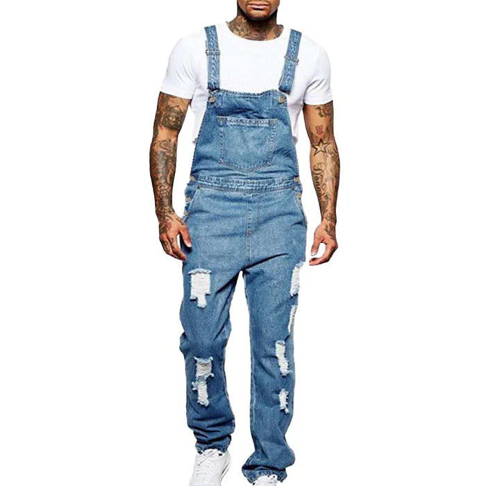 Men's Casual Ripped Denim Overalls