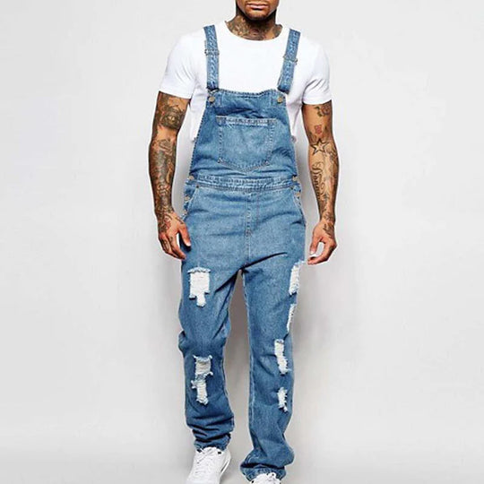 Men's Casual Ripped Denim Overalls