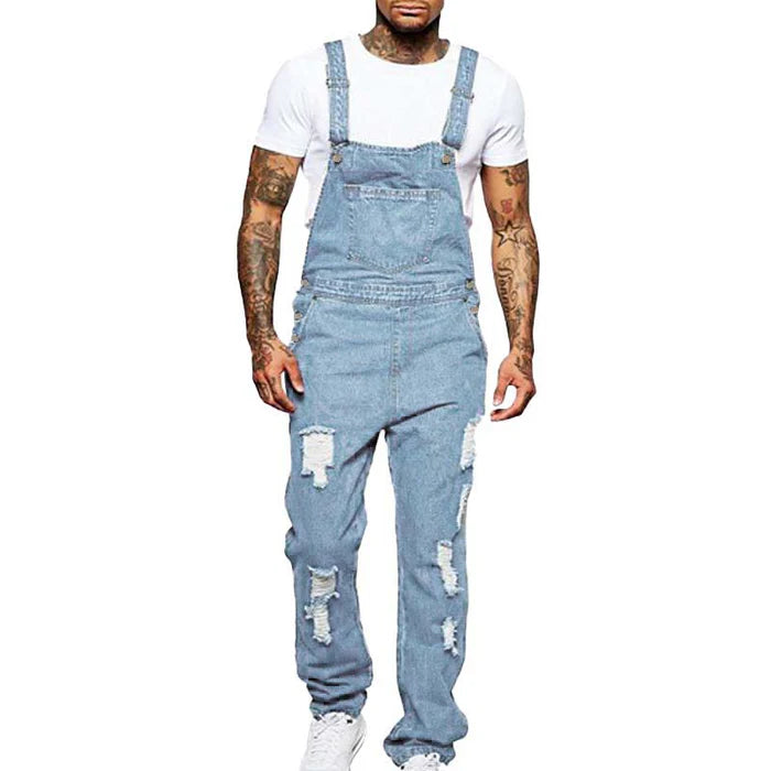 Men's Casual Ripped Denim Overalls