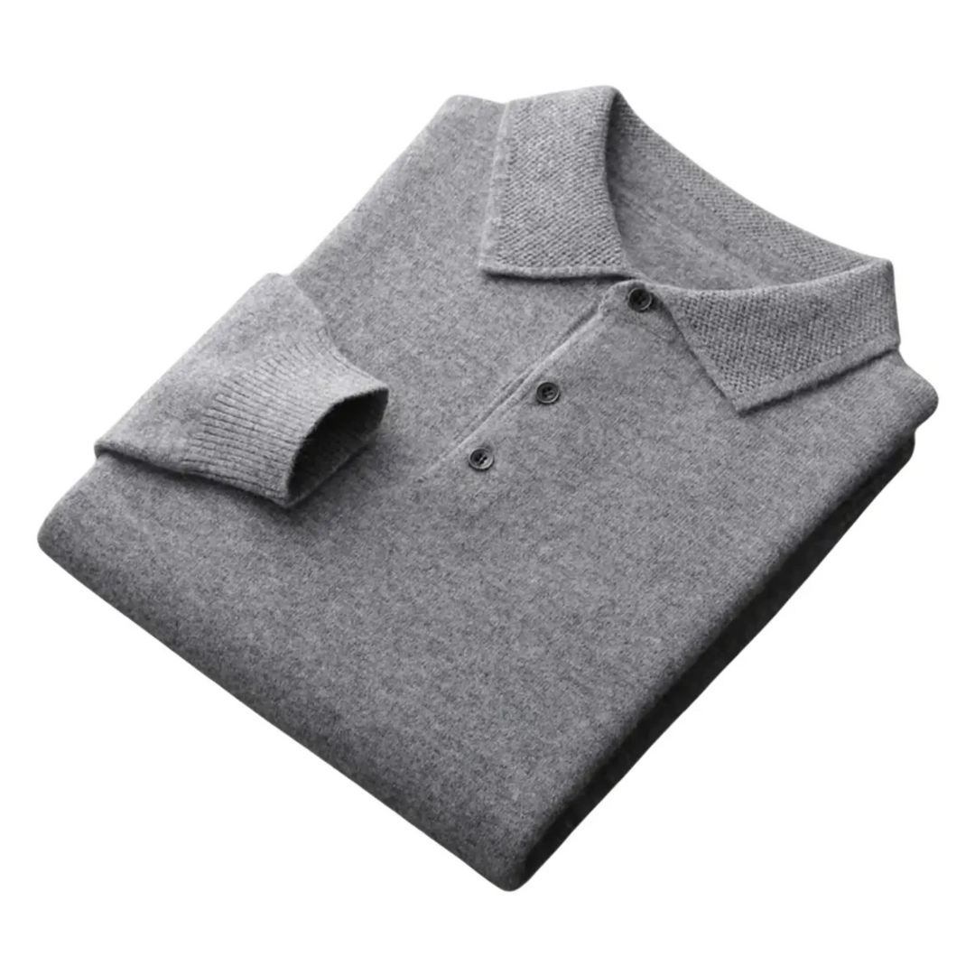 Knitted Wool Blend Long Sleeve Polo for Men