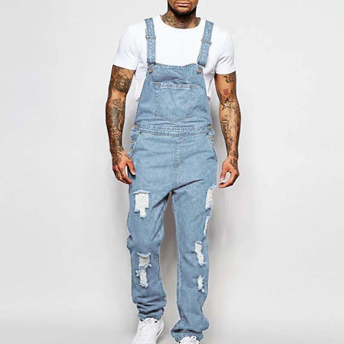 Men's Casual Ripped Denim Overalls