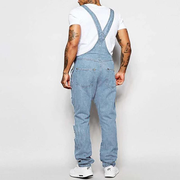 Men's Casual Ripped Denim Overalls