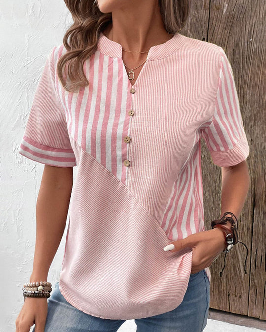 Elegant V-Neck Cotton Blouse for Women