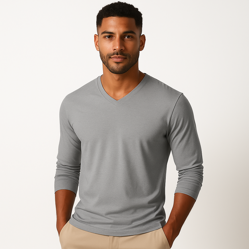Men's Casual V-neck Long Sleeve T-shirt