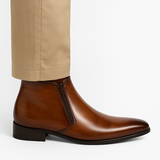 Men's Elegant Leather Ankle Boots with Zip Closure