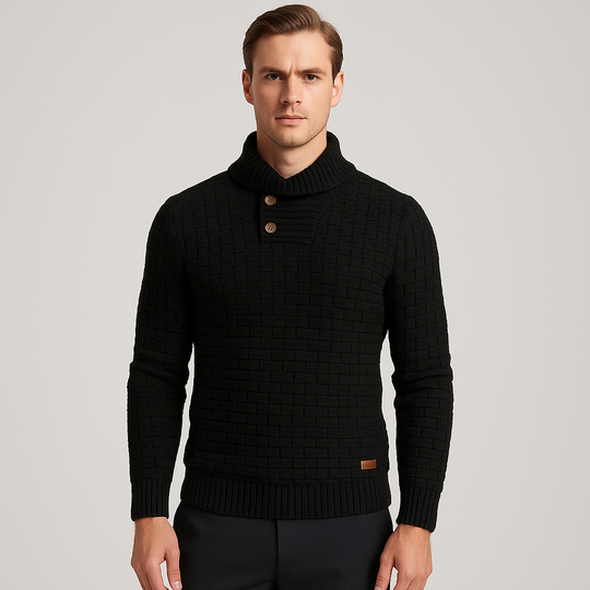 Buttoned Winter Sweater with Ribbed Cuffs and Collar