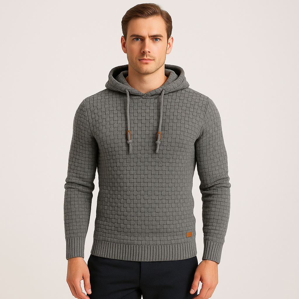Textured Hoodie with Warm Lining and Ribbed Hem