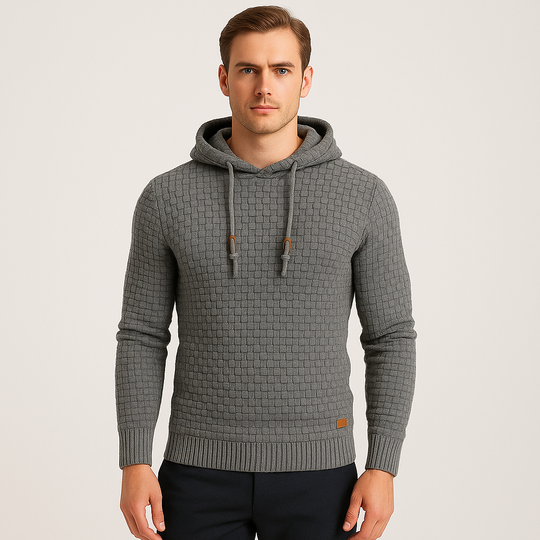 Textured Hoodie with Warm Lining and Ribbed Hem