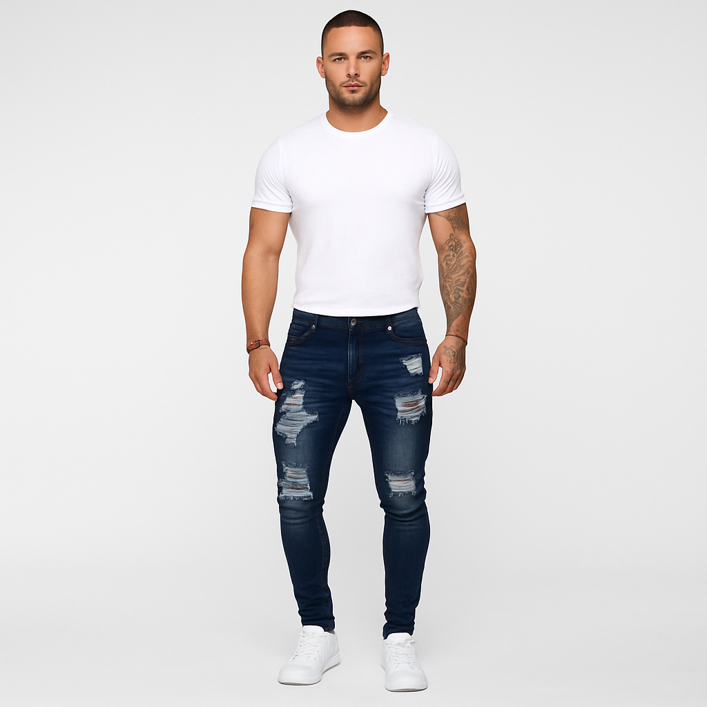 Heavy-Duty Washed Jeans for Men
