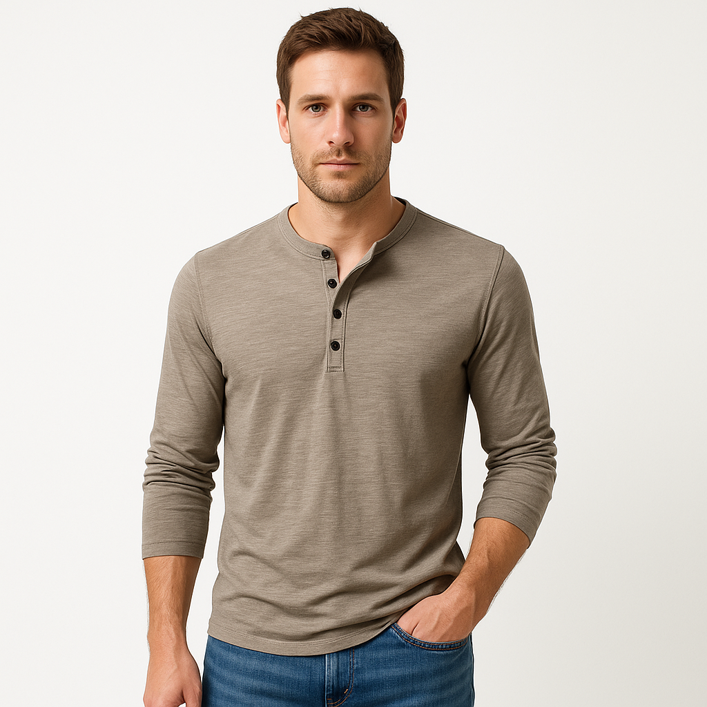 Men's Henley Collar Long Sleeve T-Shirt